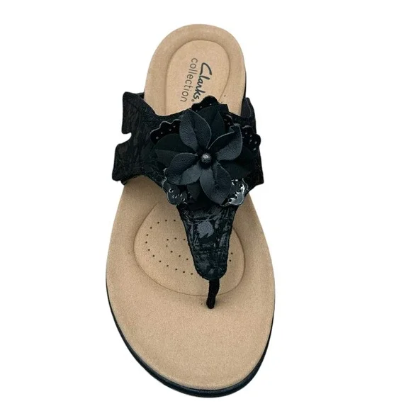 Clarks Women's Laurieann Gema Leather Thong Sandal Size 7 Black Arch Support - Picture 8 of 14